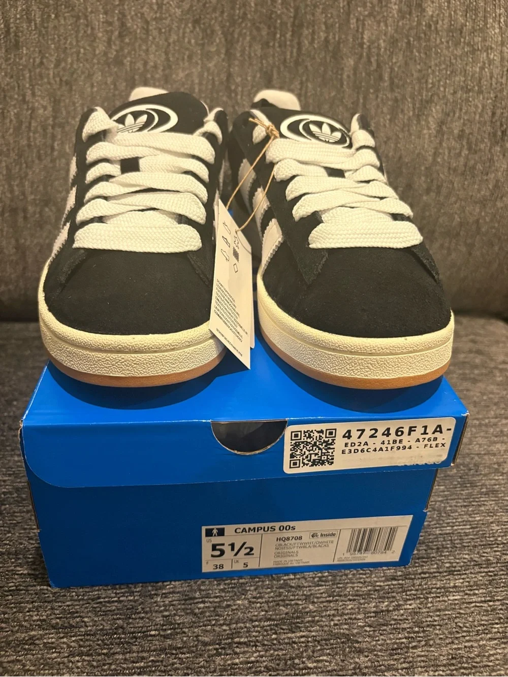 Adidas Campus Men's Black Suede Sneakers - White Laces size 5.5